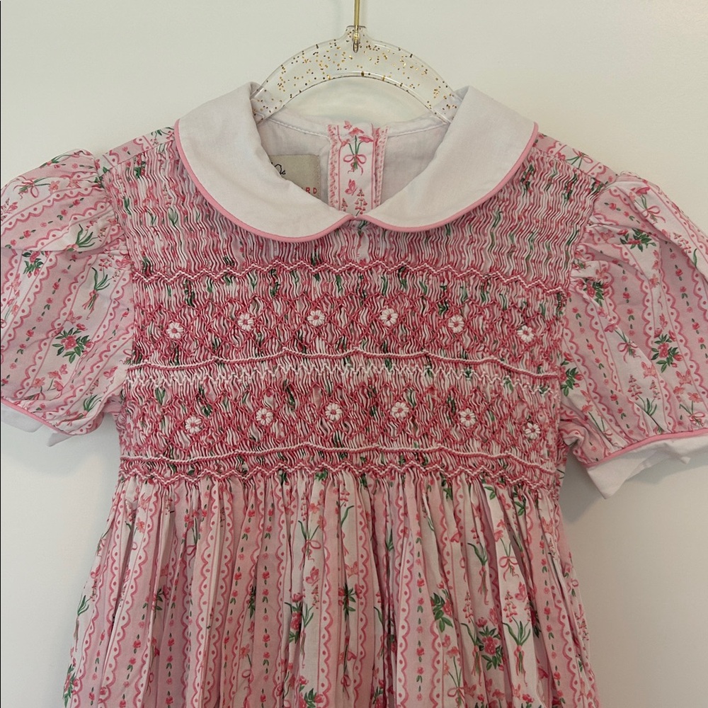 Floral Smocked Dress with Embroidery and Peter Pan Collar